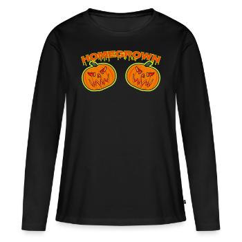 Citrouilles cultivées à la maison Citrouilles maison Dames - T-shirt manches longues Premium bio Femme - noir - Devant - Julia (174cm)