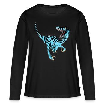 Vélociraptor bleu - T-shirt manches longues Premium bio Femme - noir - Devant - Julia (174cm)