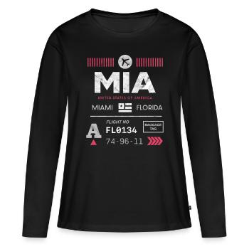 Etikett des Flughafens Miami - Frauen Premium Bio Langarmshirt - Schwarz - Vorne - Julia (174cm)