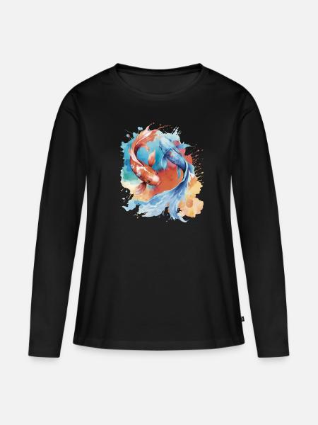 I AM ♓️ PISCES ♓️ - Frauen Premium Bio Langarmshirt - Schwarz