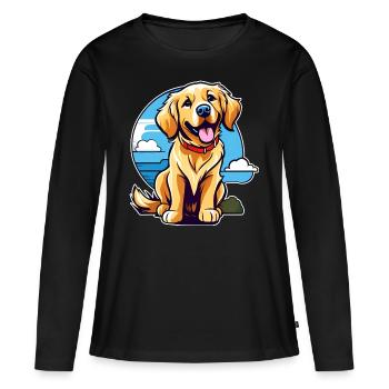 Niedlicher Golden Retriever Hund - Frauen Premium Bio Langarmshirt - Schwarz - Vorne - Julia (174cm)