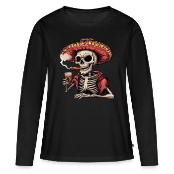 Squelette Crâne Crâne Cigare Liqueur - T-shirt manches longues Premium bio Femme - noir - Devant - Julia (174cm)