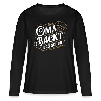 Oma backt das schon - unsere backende Oma - Frauen Premium Bio Langarmshirt - Schwarz - Vorne - Julia (174cm)