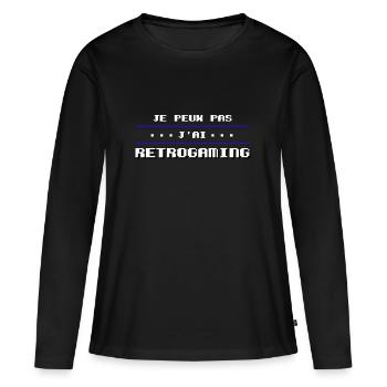 Je peux pas j'ai retrogaming - T-shirt manches longues Premium bio Femme - noir - Devant - Julia (174cm)