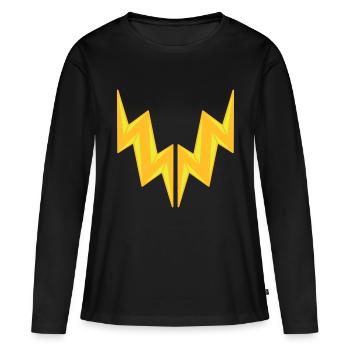 2 blitze stromschlag gefahr schild blitz symbol ka - Frauen Premium Bio Langarmshirt - Schwarz - Vorne - Julia (174cm)