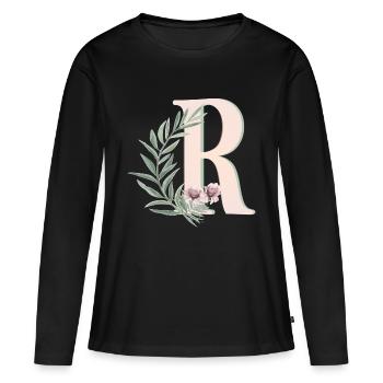Letter R with flowers - Women's Premium Organic Long Sleeve Shirt - black - Front - Julia (174cm)
