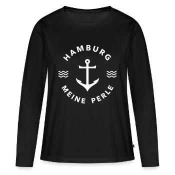 Hamburg meine Stadt Perle - Frauen Premium Bio Langarmshirt - Schwarz - Vorne - Julia (174cm)