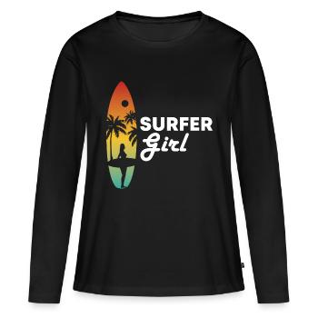 Surfer Girl Planche de surf Surfing Idée cadeau - T-shirt manches longues Premium bio Femme - noir - Devant - Julia (174cm)