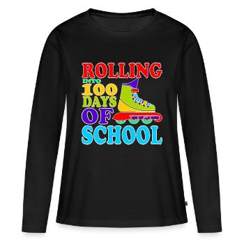 DÉBUT DES 100 JOURS D’ÉCOLE - T-shirt manches longues Premium bio Femme - noir - Devant - Julia (174cm)
