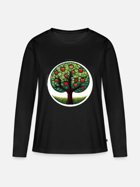 Apfelbaum - Frauen Premium Bio Langarmshirt - Schwarz
