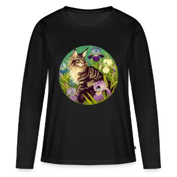 Braun getigerte Katze Iris - Frauen Premium Bio Langarmshirt - Schwarz - Vorne - Julia (174cm)