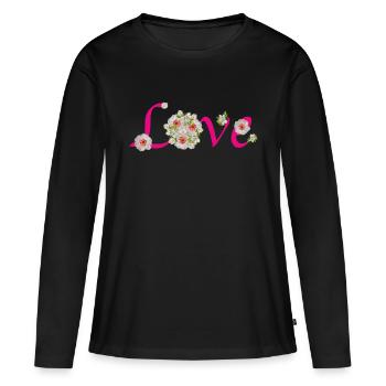 Love Liebe Blüten Frühling Muttertag Karneval - Frauen Premium Bio Langarmshirt - Schwarz - Vorne - Julia (174cm)