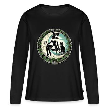Pin-up Sorcière - T-shirt manches longues Premium bio Femme - noir - Devant - Julia (174cm)