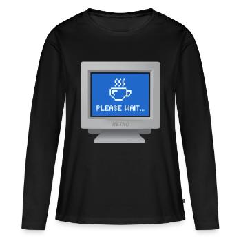 CRT Design - Tapete "Bitte warten" - Frauen Premium Bio Langarmshirt - Schwarz - Vorne - Julia (174cm)