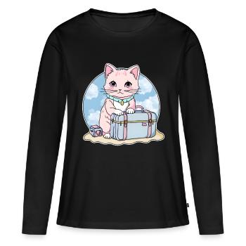 Kitty auf Reisen - Frauen Premium Bio Langarmshirt - Schwarz - Vorne - Julia (174cm)