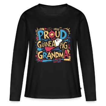 Mamie Cochon d’Inde - Fière grand-mère - T-shirt manches longues Premium bio Femme - noir - Devant - Julia (174cm)