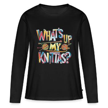 Message humoristique sur le tricot pour les femmes créatives - T-shirt manches longues Premium bio Femme - noir - Devant - Julia (174cm)