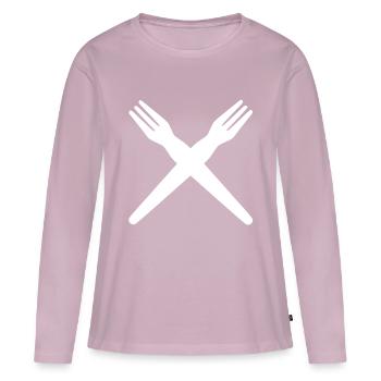 Fourchette à frites croisée - T-shirt manches longues Premium bio Femme - rose poudré - Devant - Julia (174cm)