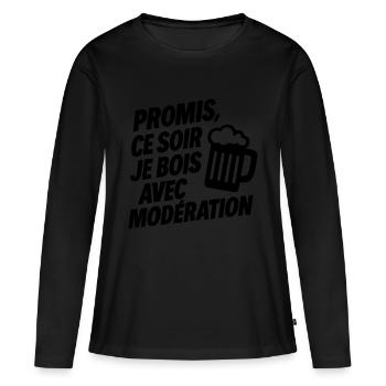 Humour Promesse Nocturne - T-shirt manches longues Premium bio Femme - noir - Devant - Julia (174cm)