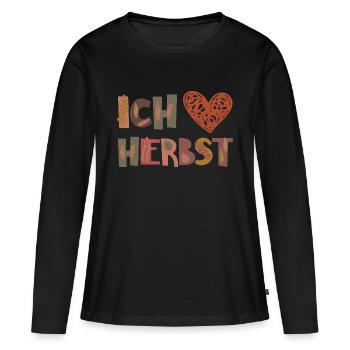 Love Liebe Herbst Dankbarkeit Blätter - Frauen Premium Bio Langarmshirt - Schwarz - Vorne - Julia (174cm)
