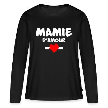 Mamie d'Amour Fête des Grand Mère Mamie Mignonne - T-shirt manches longues Premium bio Femme - noir - Devant - Julia (174cm)