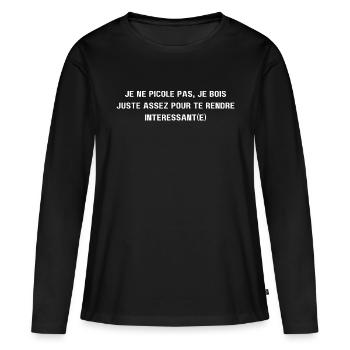 Je ne picole pas (1c) - T-shirt manches longues Premium bio Femme - noir - Devant - Julia (174cm)