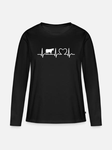 Herzkurve - Puls Kuh Landwirt Bauer Rind Kuhstall - Frauen Premium Bio Langarmshirt - Schwarz