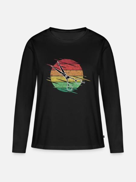 Friseur Schere - Frauen Premium Bio Langarmshirt - Schwarz