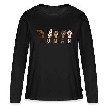 HUMAIN - RESPECT À main levée - T-shirt manches longues Premium bio Femme - noir - Devant - Julia (174cm)