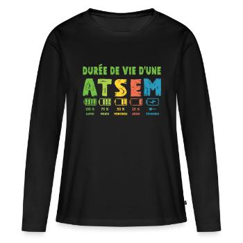 Durée de vie d'une ATSEM Humour Atsem Maternelle - T-shirt manches longues Premium bio Femme - noir - Devant - Julia (174cm)