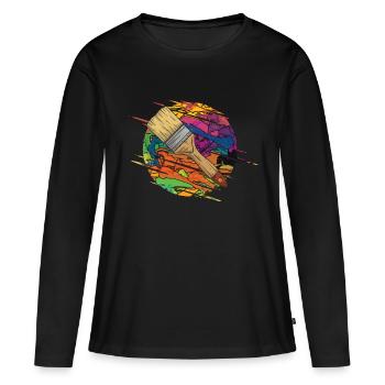 Brosse à balayage - T-shirt manches longues Premium bio Femme - noir - Devant - Julia (174cm)