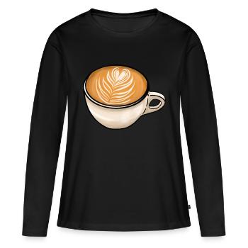 Kaffee Cappuccino Farn - Frauen Premium Bio Langarmshirt - Schwarz - Vorne - Julia (174cm)