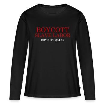 Boycotter le Qatar Qatar Boycotter le travail des esclaves - T-shirt manches longues Premium bio Femme - noir - Devant - Julia (174cm)