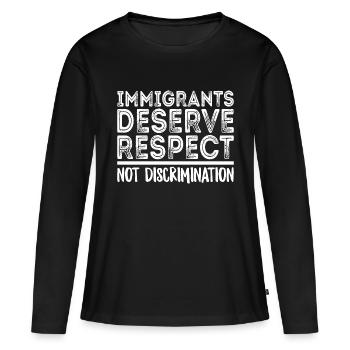 Les immigrants respectent les amoureux de l’immigration - T-shirt manches longues Premium bio Femme - noir - Devant - Julia (174cm)