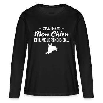 J aime mon chien - T-shirt manches longues Premium bio Femme - noir - Devant - Julia (174cm)