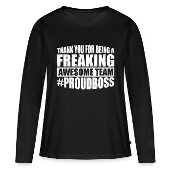 Merci d’être une équipe géniale 7 - T-shirt manches longues Premium bio Femme - noir - Devant - Julia (174cm)