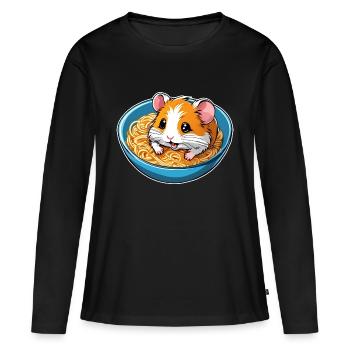 Niedlicher Hamster mit Ramen Suppe - Frauen Premium Bio Langarmshirt - Schwarz - Vorne - Julia (174cm)