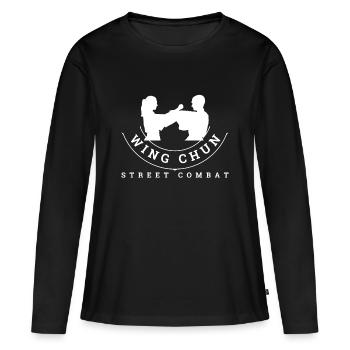 T-shirt blanc des combattants de combat de rue Wing Chun - T-shirt manches longues Premium bio Femme - noir - Devant - Julia (174cm)