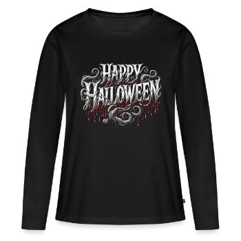 Unheimliches "Happy Halloween" Shirt - Frauen Premium Bio Langarmshirt - Schwarz - Vorne - Julia (174cm)