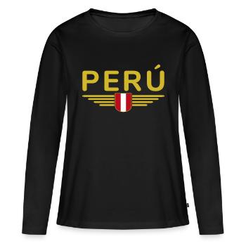 Pérou Design – Couleurs des Andes - T-shirt manches longues Premium bio Femme - noir - Devant - Julia (174cm)