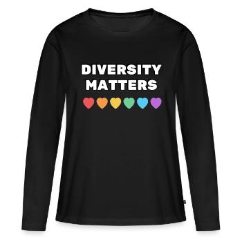 Vielfalt ist wichtig Regenbogenherzen - Frauen Premium Bio Langarmshirt - Schwarz - Vorne - Julia (174cm)