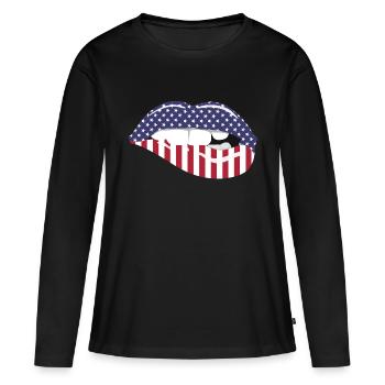 Lip Kiss USA Print - Women's Premium Organic Long Sleeve Shirt - black - Front - Julia (174cm)