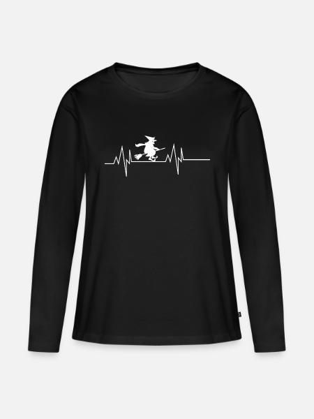 Fliegende Hexe Herzschlag - Frauen Premium Bio Langarmshirt - Schwarz