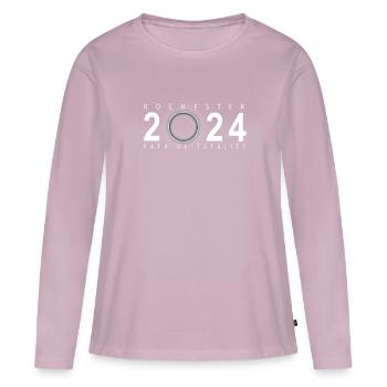 Eclipse de Soleil Rochester New York 8 avril 2024 - T-shirt manches longues Premium bio Femme - rose poudré - Devant - Julia (174cm)