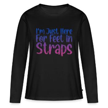 Je suis juste là pour les pieds dans les sangles 3 - T-shirt manches longues Premium bio Femme - noir - Devant - Julia (174cm)