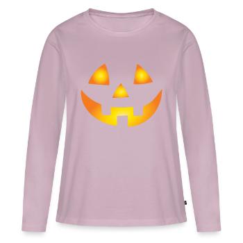 Visage de citrouille sculpté - T-shirt manches longues Premium bio Femme - rose poudré - Devant - Julia (174cm)