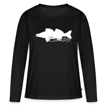 Pike-perch in white with grey lettering - Women's Premium Organic Long Sleeve Shirt - black - Front - Julia (174cm)