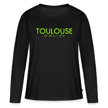 Toulouse, France Coordonnées : Latitude, Longitude - T-shirt manches longues Premium bio Femme - noir - Devant - Julia (174cm)