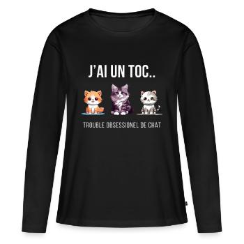 OBSESSION DU CHAT - T-shirt manches longues Premium bio Femme - noir - Devant - Julia (174cm)