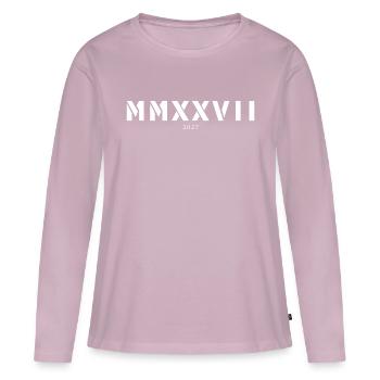 Roman numeral year of birth Made in 2027 - Women's Premium Organic Long Sleeve Shirt - dusky pink - Front - Julia (174cm)
